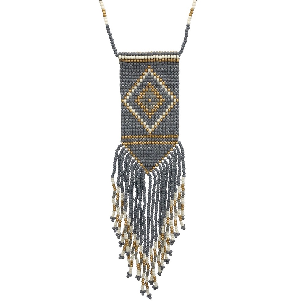 Southwestern Seed Bead Tassel Fringe Long Necklace
